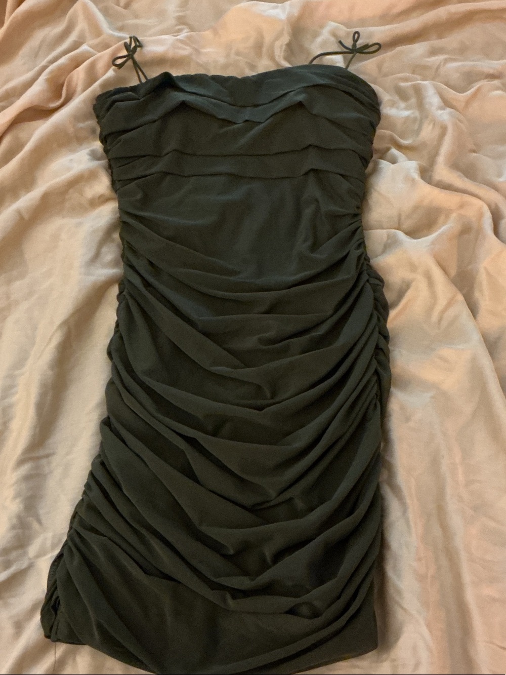 Princess Polly Olive Ruched Strap Dress with Tie Straps